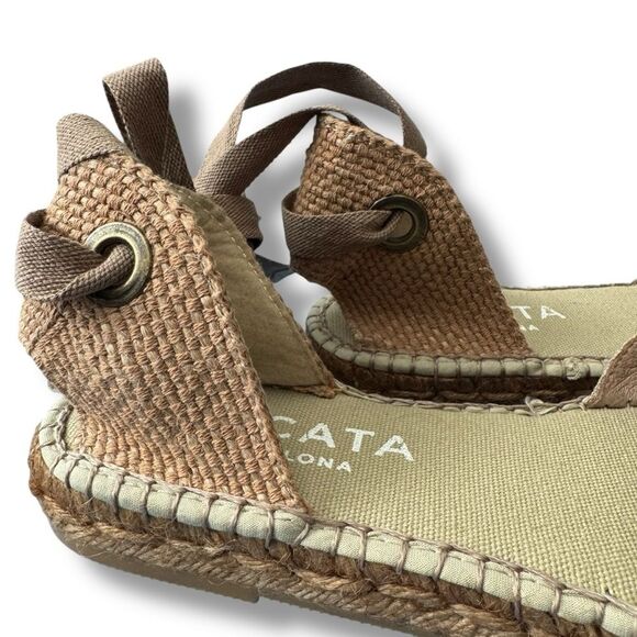 Viscata Candell Beige Linen Espadrille Flats Lace Up Size 41 US 10 - Picture 11 of 11